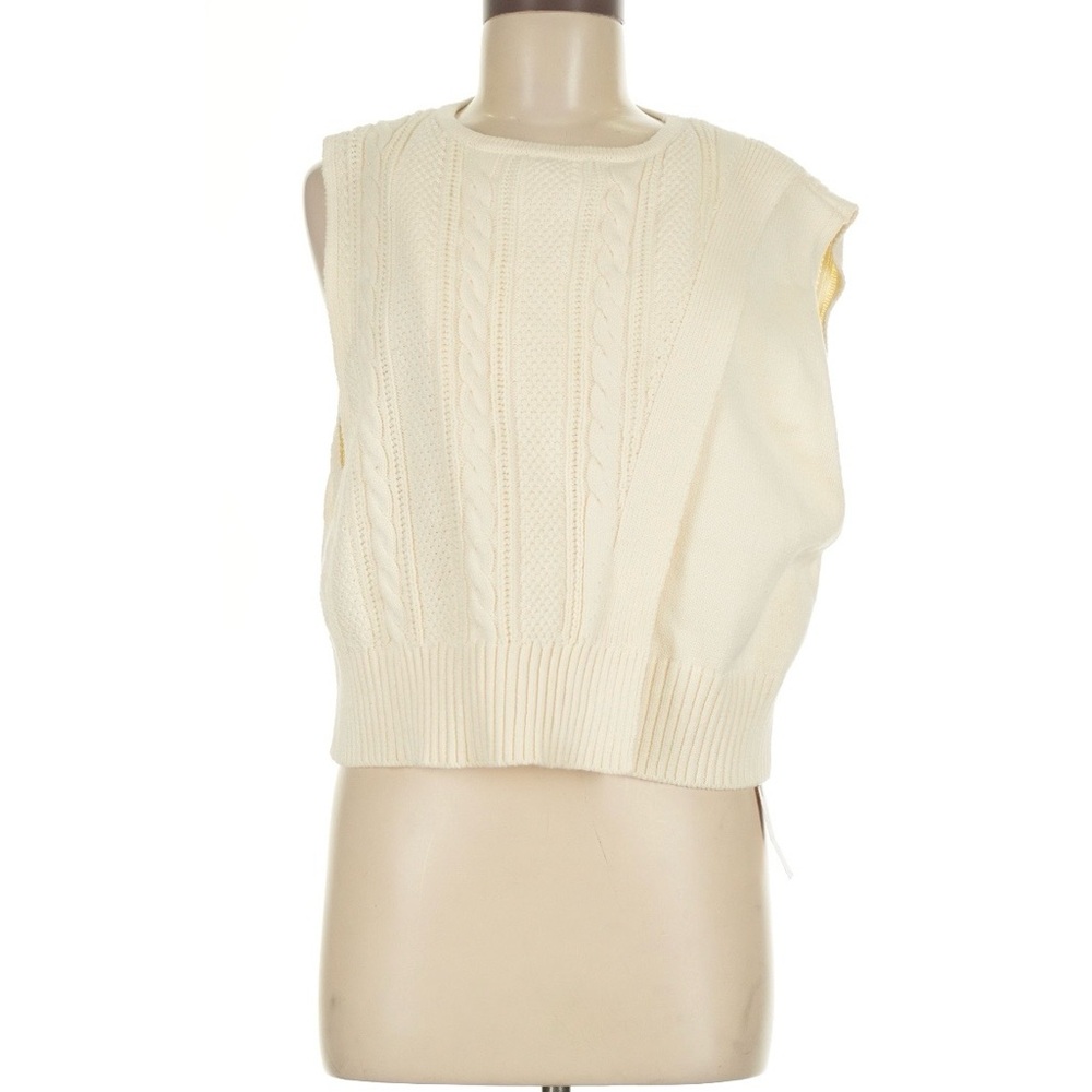 Anthropologie Cream Cable-Knit Sweater Vest Fisherman Chunky
